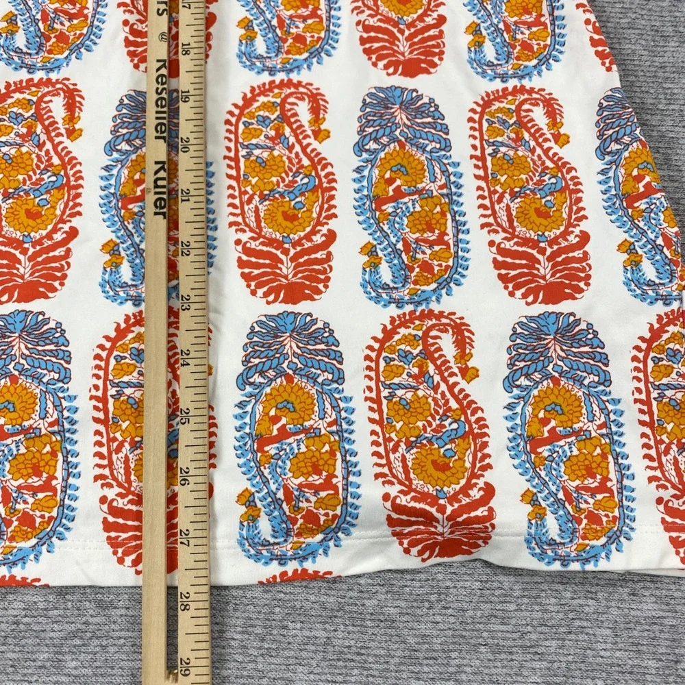 J.McLaughlin Catalina Cloth‎ Paisley Henley Tunic Top Orange Blue Striped Trim M